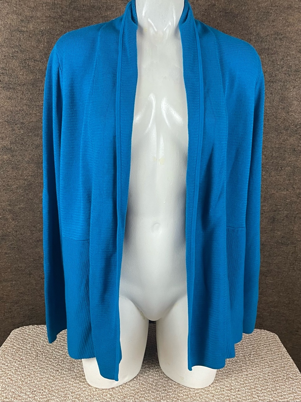 Talbots Longline Cardigan Large Open Front Blue Cotton Knit Holiday NWT R2